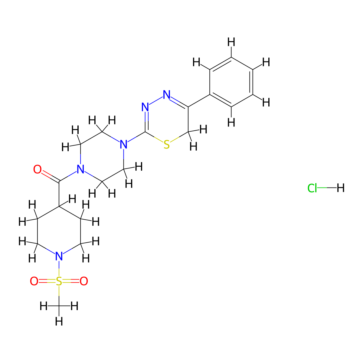 (1-(methylsulfonyl)piperidin-4-yl)(4-(5-phenyl-6H-1,3,4-thiadiazin-2-yl)piperazin-1-yl)methanone hydrochloride molecular structure, CAS 1351632-30-8