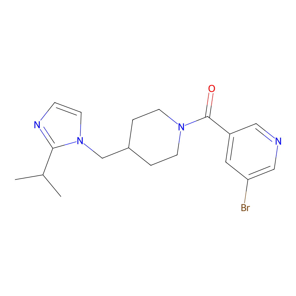 (5-bromopyridin-3-yl)(4-((2-isopropyl-1H-imidazol-1-yl)methyl)piperidin-1-yl)methanone molecular structure, CAS 1351632-43-3