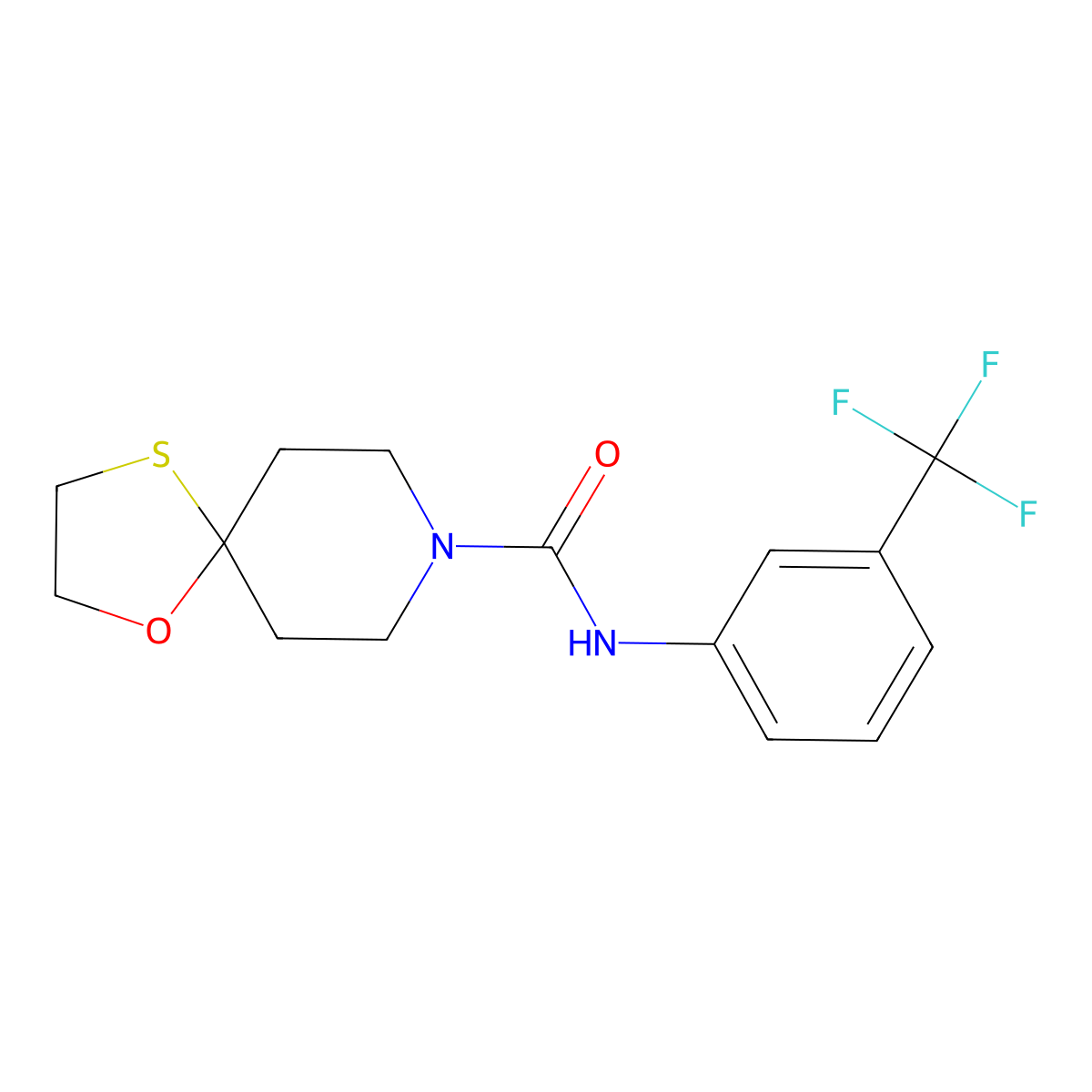 N-[3-(trifluoromethyl)phenyl]-1-oxa-4-thia-8-azaspiro[4.5]decane-8-carboxamide molecular structure, CAS 1351632-49-9