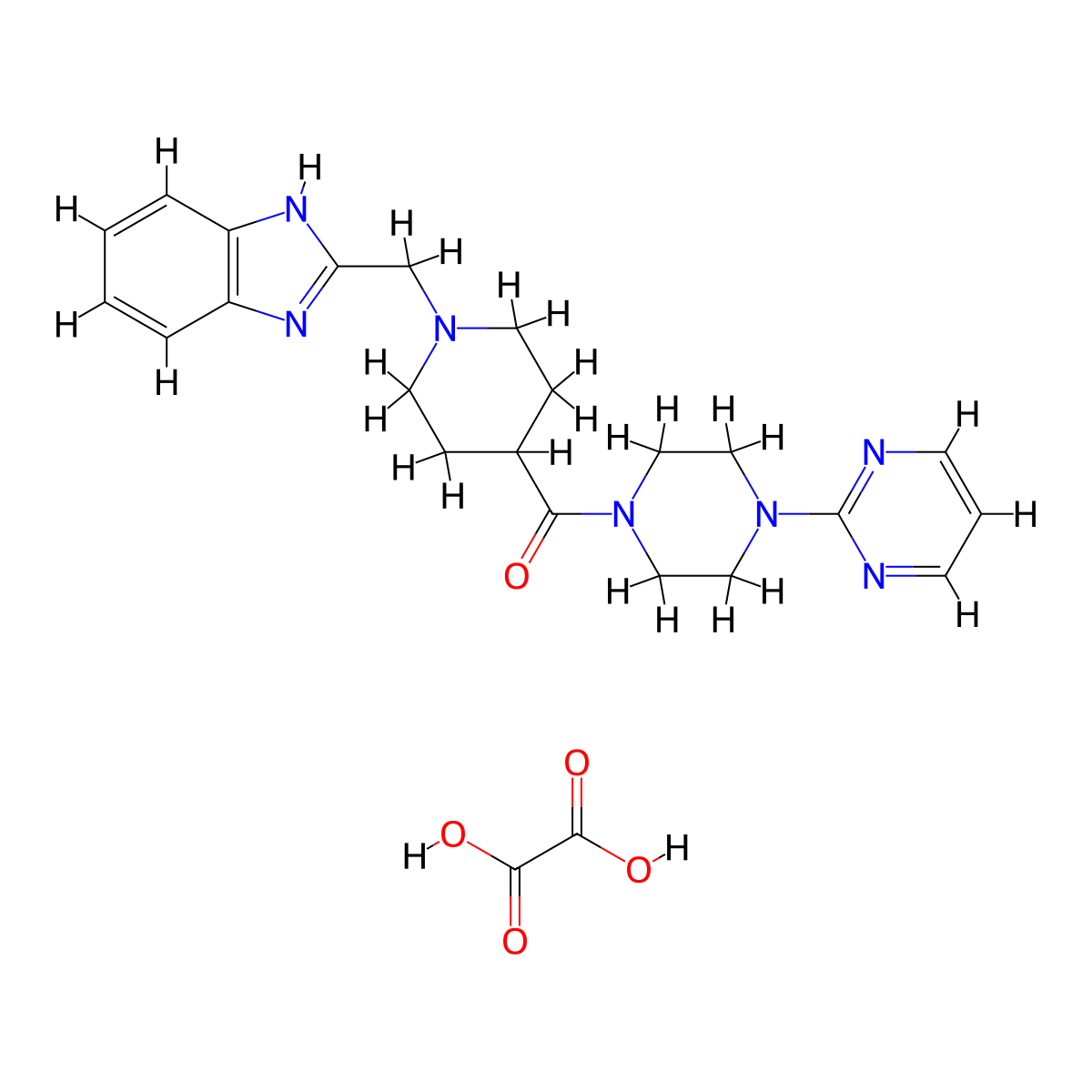 (1-((1H-benzo[d]imidazol-2-yl)methyl)piperidin-4-yl)(4-(pyrimidin-2-yl)piperazin-1-yl)methanone oxalate molecular structure, CAS 1351632-50-2