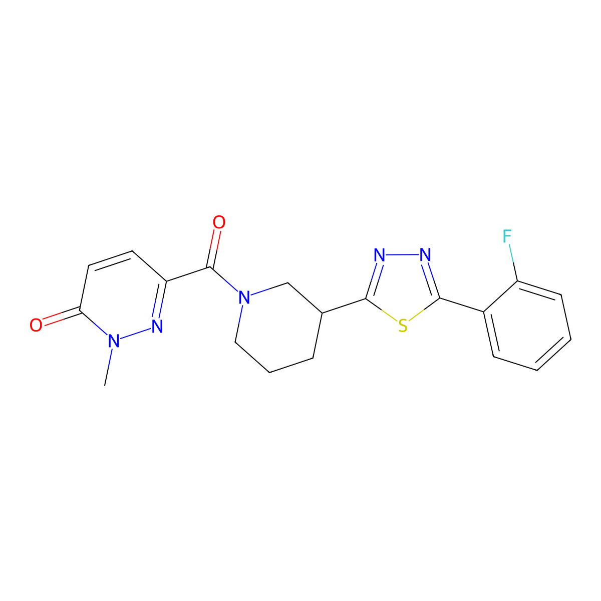 6-(3-(5-(2-fluorophenyl)-1,3,4-thiadiazol-2-yl)piperidine-1-carbonyl)-2-methylpyridazin-3(2H)-one molecular structure, CAS 1351632-52-4