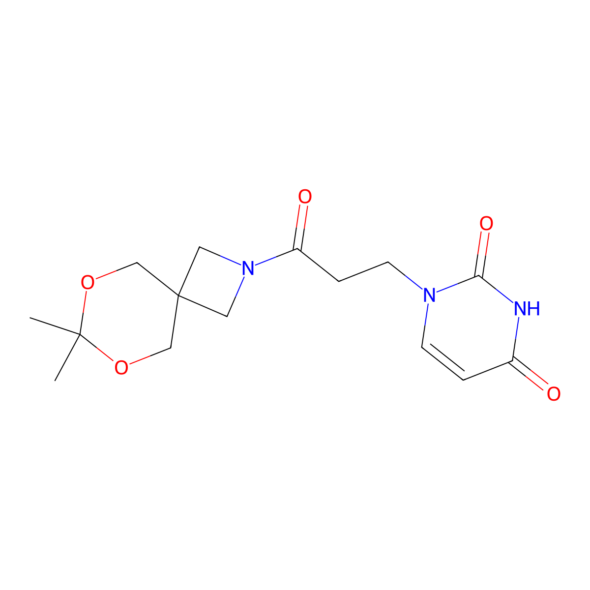 1-(3-(7,7-dimethyl-6,8-dioxa-2-azaspiro[3.5]nonan-2-yl)-3-oxopropyl)pyrimidine-2,4(1H,3H)-dione molecular structure, CAS 1351632-55-7