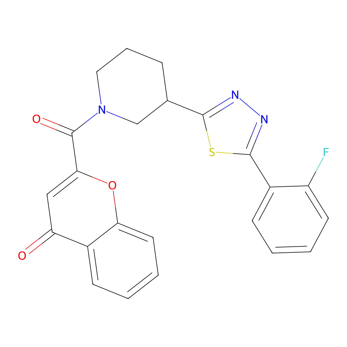 2-(3-(5-(2-fluorophenyl)-1,3,4-thiadiazol-2-yl)piperidine-1-carbonyl)-4H-chromen-4-one molecular structure, CAS 1351632-58-0