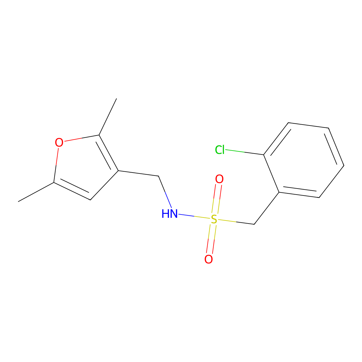 1-(2-chlorophenyl)-N-[(2,5-dimethylfuran-3-yl)methyl]methanesulfonamide molecular structure, CAS 1351632-61-5