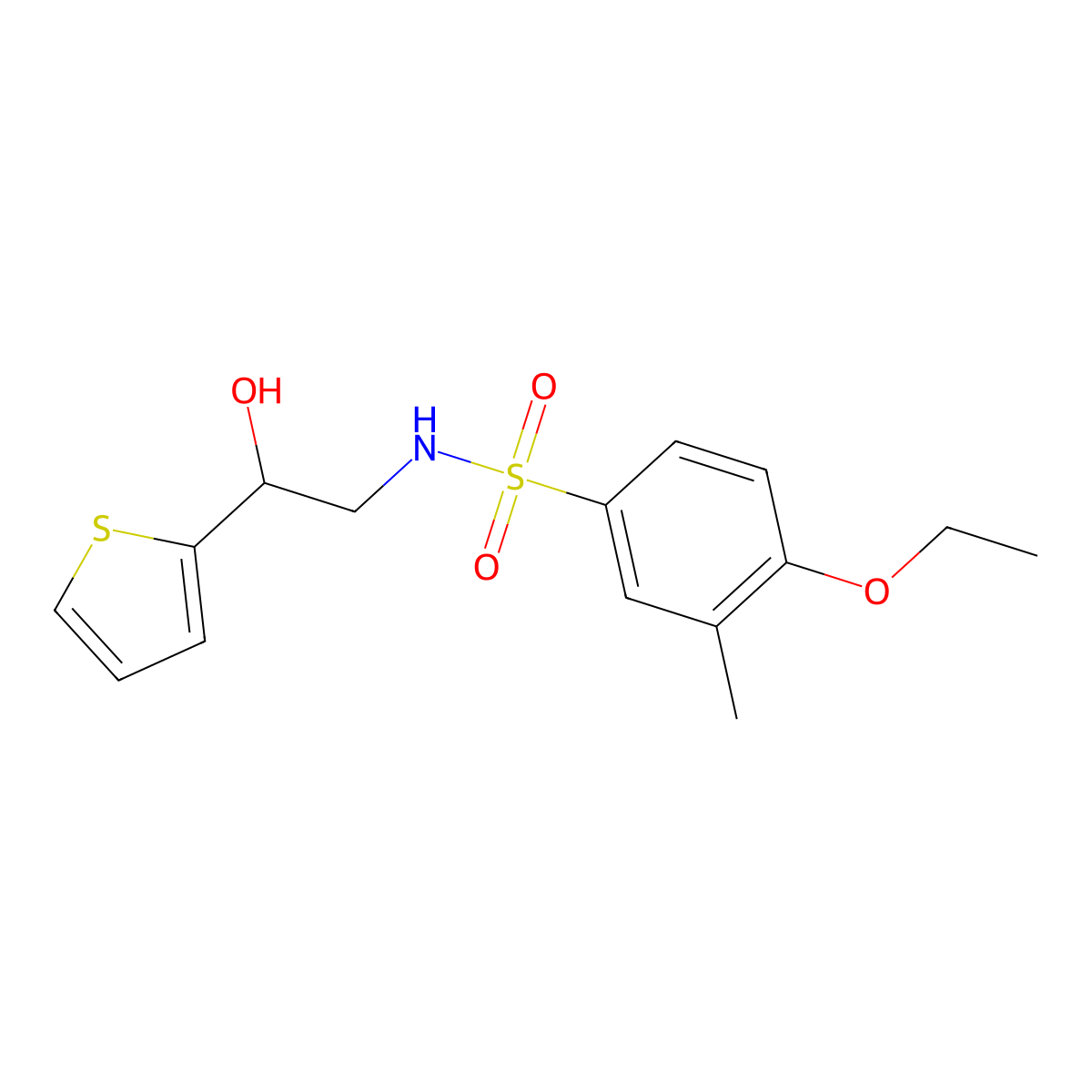 4-ethoxy-N-(2-hydroxy-2-(thiophen-2-yl)ethyl)-3-methylbenzenesulfonamide molecular structure, CAS 1351632-63-7