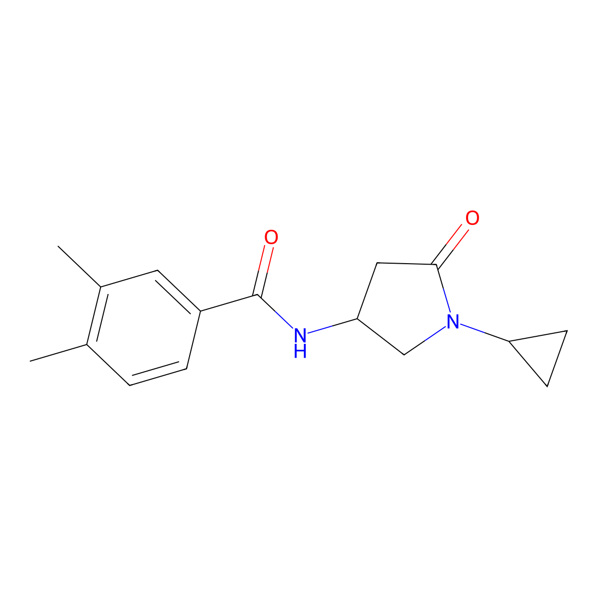 N-(1-cyclopropyl-5-oxopyrrolidin-3-yl)-3,4-dimethylbenzamide molecular structure, CAS 1351632-69-3
