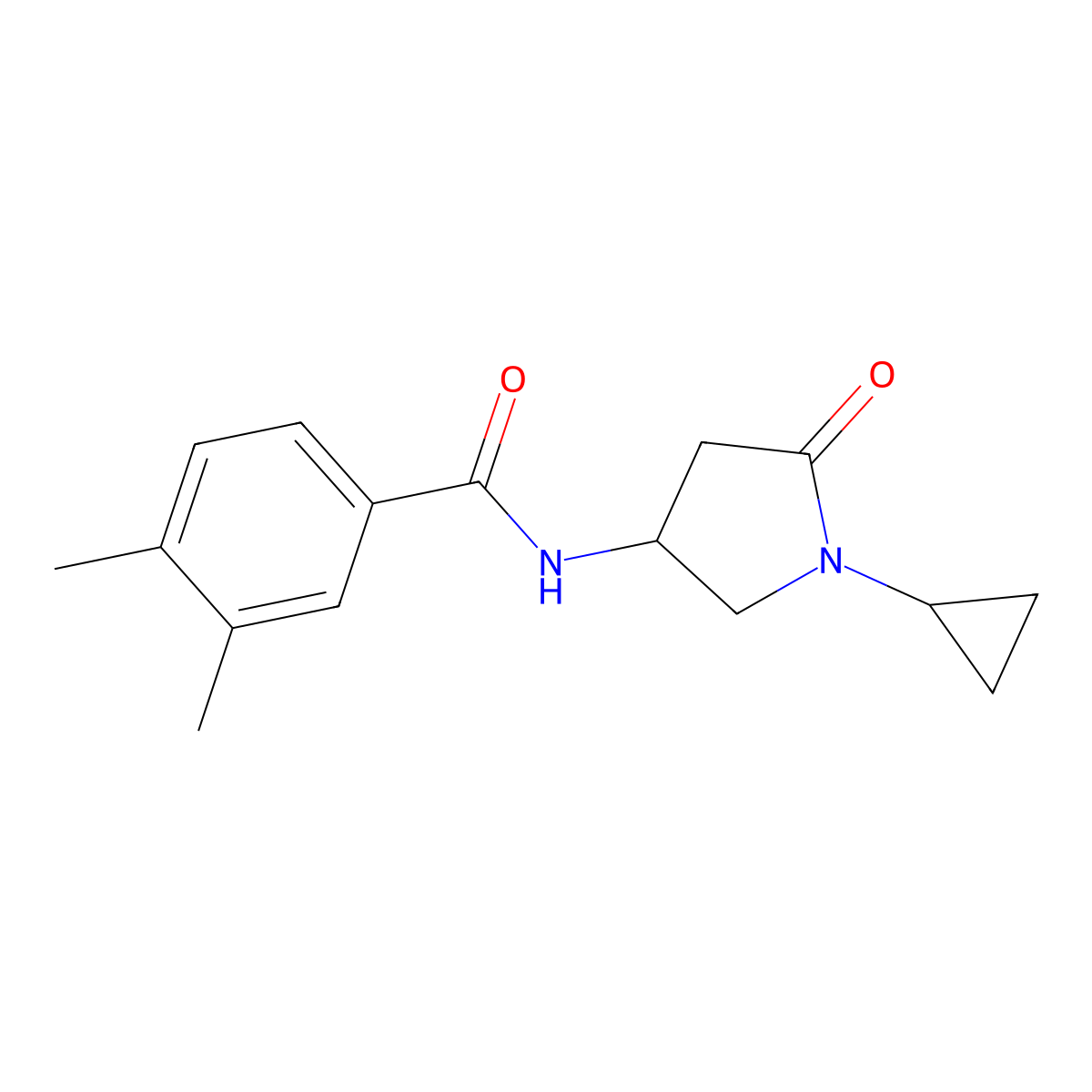 N-(1-cyclopropyl-5-oxopyrrolidin-3-yl)-3,4-dimethylbenzamide molecular structure, CAS 1351632-69-3
