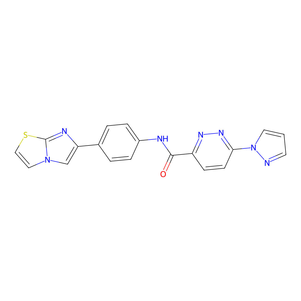 N-(4-(imidazo[2,1-b]thiazol-6-yl)phenyl)-6-(1H-pyrazol-1-yl)pyridazine-3-carboxamide molecular structure, CAS 1351632-74-0
