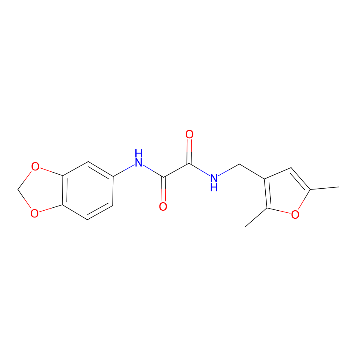 N1-(benzo[d][1,3]dioxol-5-yl)-N2-((2,5-dimethylfuran-3-yl)methyl)oxalamide molecular structure, CAS 1351632-76-2