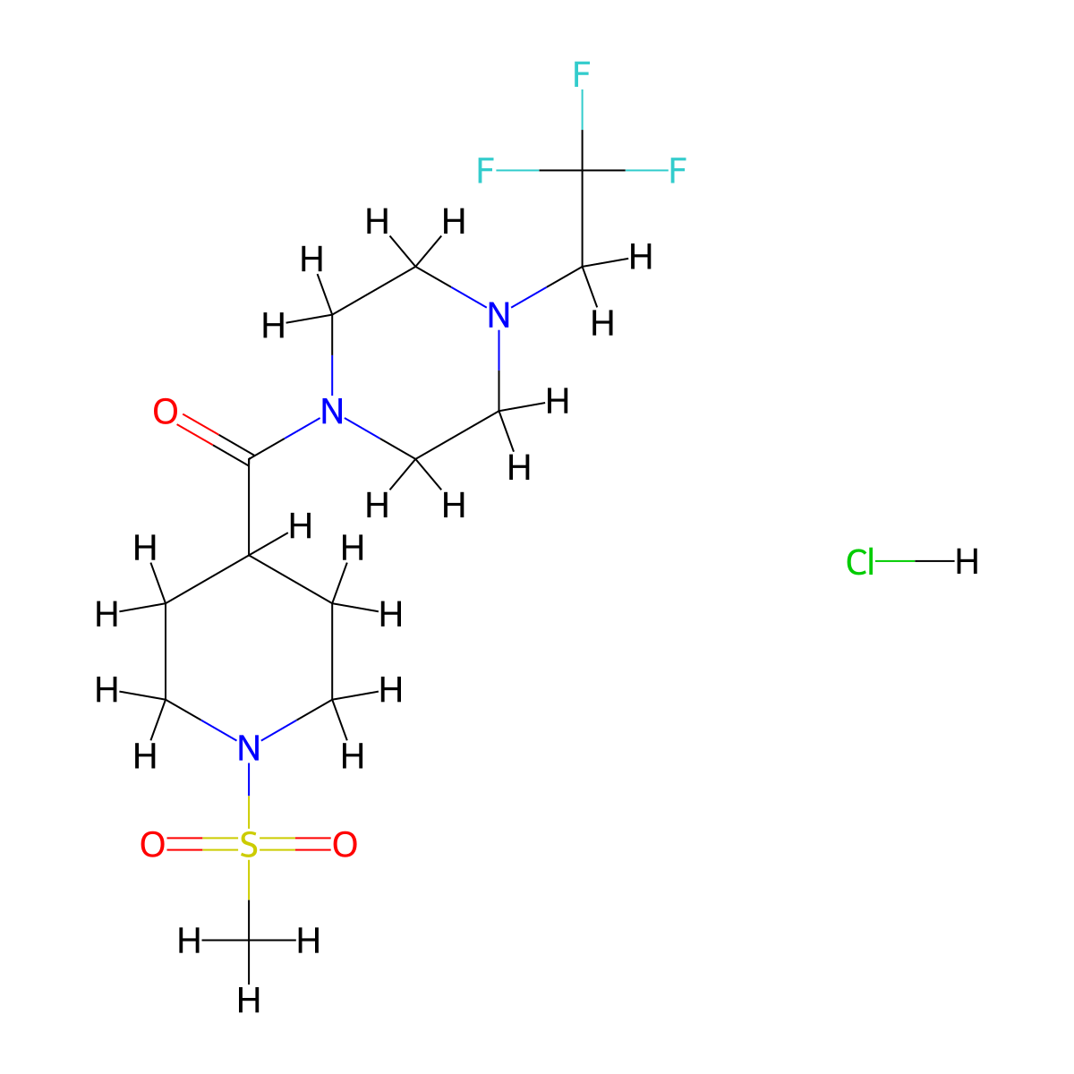 (1-(Methylsulfonyl)piperidin-4-yl)(4-(2,2,2-trifluoroethyl)piperazin-1-yl)methanone hydrochloride molecular structure, CAS 1351632-79-5