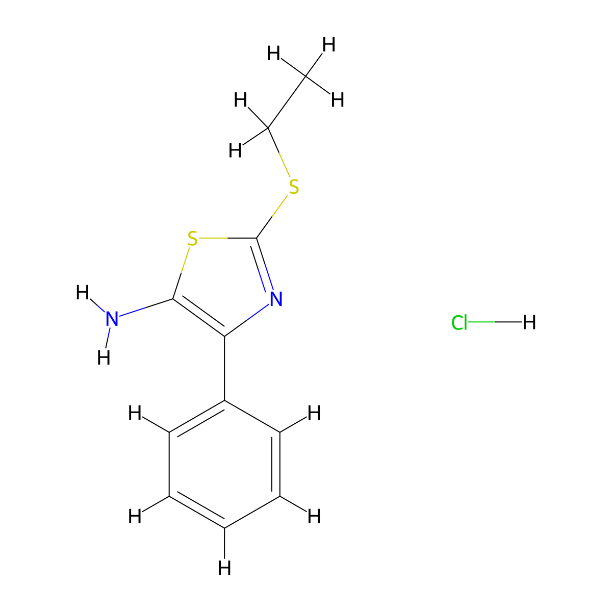 2-(Ethylthio)-4-phenyl-1,3-thiazol-5-amine hydrochloride molecular structure, CAS 1351632-83-1