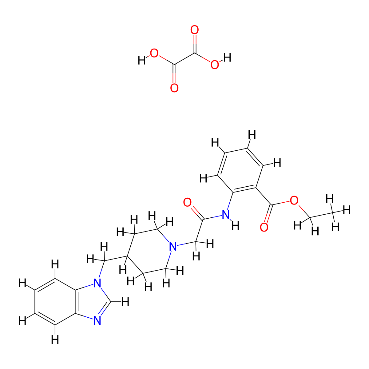 ethyl 2-(2-(4-((1H-benzo[d]imidazol-1-yl)methyl)piperidin-1-yl)acetamido)benzoate oxalate molecular structure, CAS 1351632-88-6