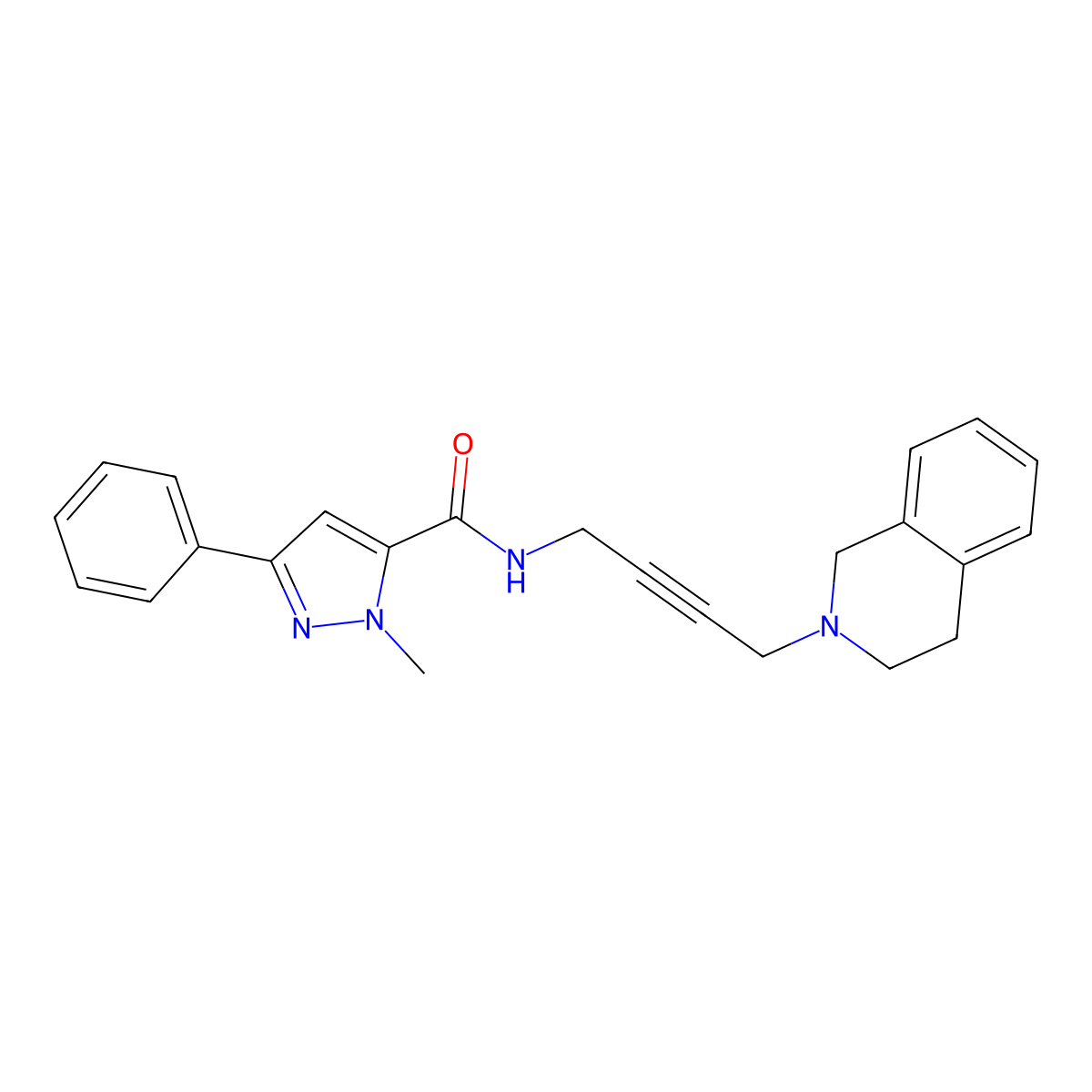 N-(4-(3,4-dihydroisoquinolin-2(1H)-yl)but-2-yn-1-yl)-1-methyl-3-phenyl-1H-pyrazole-5-carboxamide molecular structure, CAS 1351632-91-1