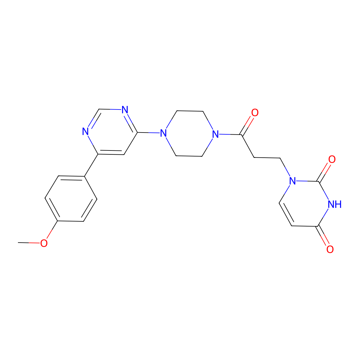 1-(3-(4-(6-(4-methoxyphenyl)pyrimidin-4-yl)piperazin-1-yl)-3-oxopropyl)pyrimidine-2,4(1H,3H)-dione molecular structure, CAS 1351633-01-6