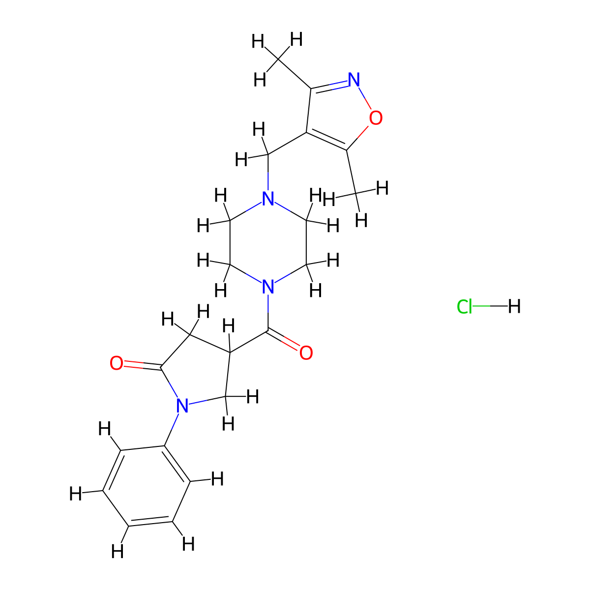 4-(4-((3,5-Dimethylisoxazol-4-yl)methyl)piperazine-1-carbonyl)-1-phenylpyrrolidin-2-one hydrochloride molecular structure, CAS 1351633-02-7