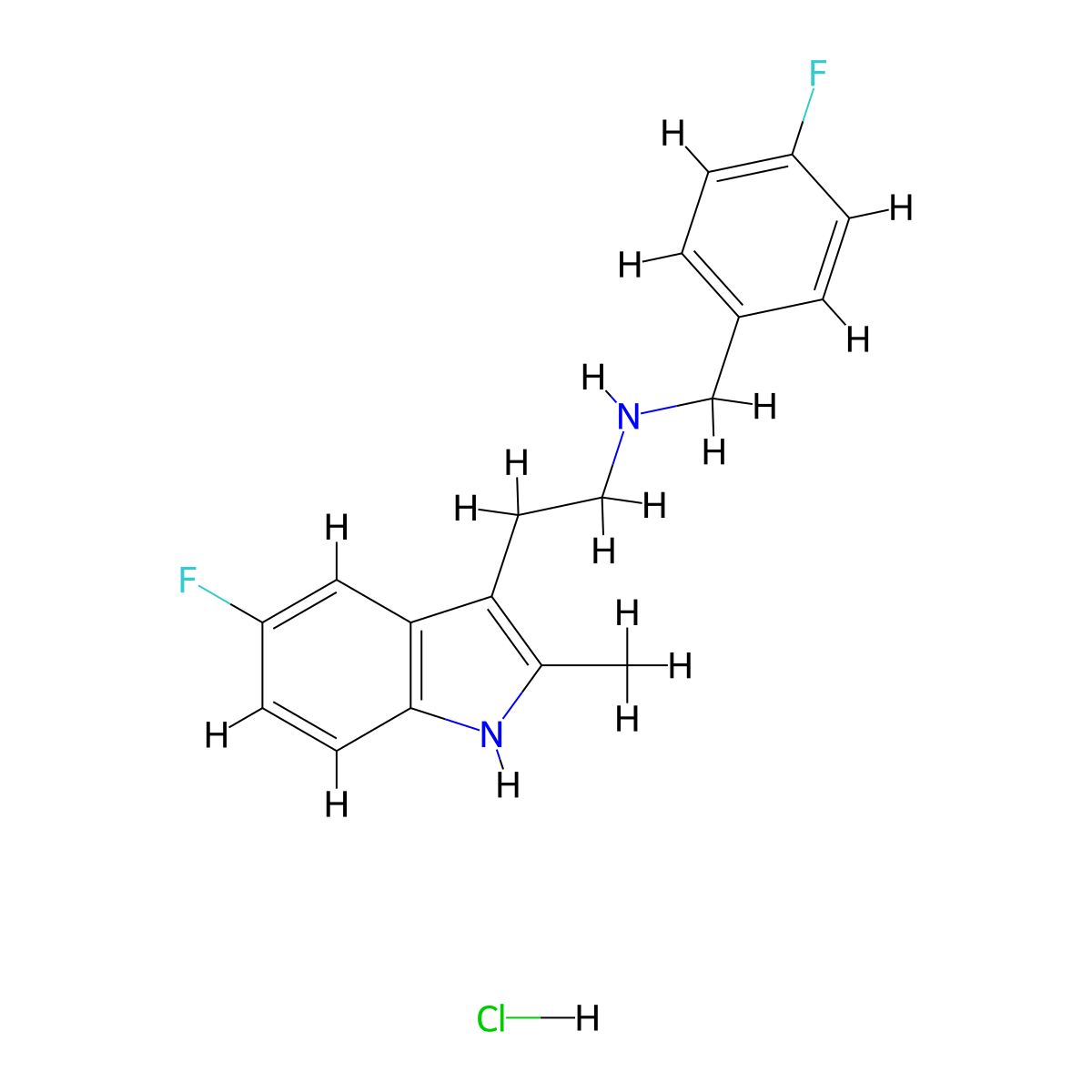 2-(5-fluoro-2-methyl-1H-indol-3-yl)-N-(4-fluorobenzyl)ethanamine hydrochloride molecular structure, CAS 1351633-08-3