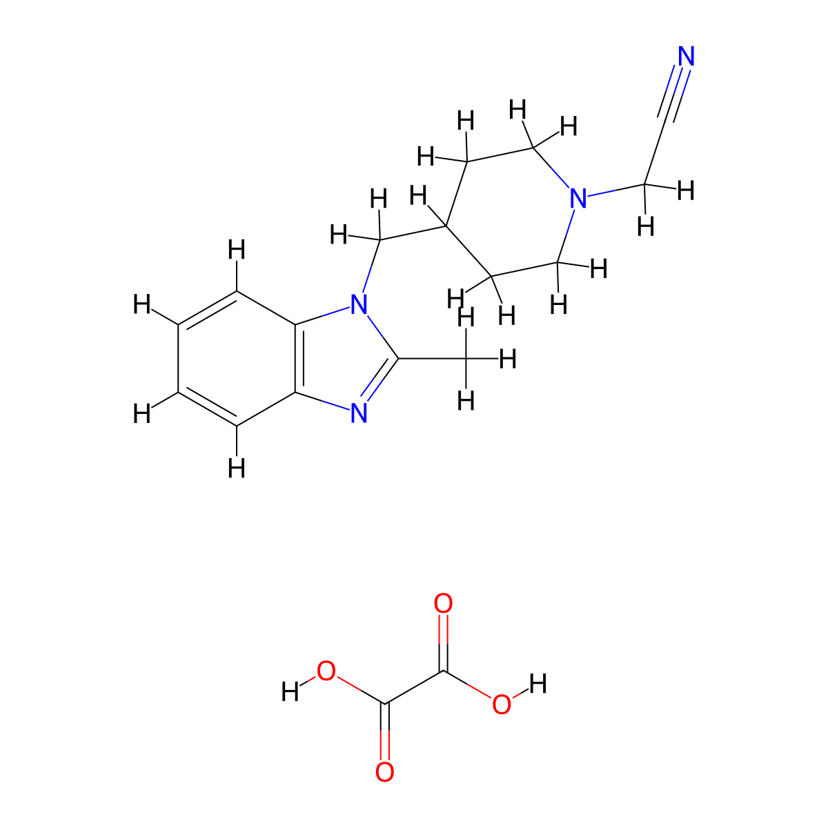 2-(4-((2-methyl-1H-benzo[d]imidazol-1-yl)methyl)piperidin-1-yl)acetonitrile oxalate molecular structure, CAS 1351633-10-7