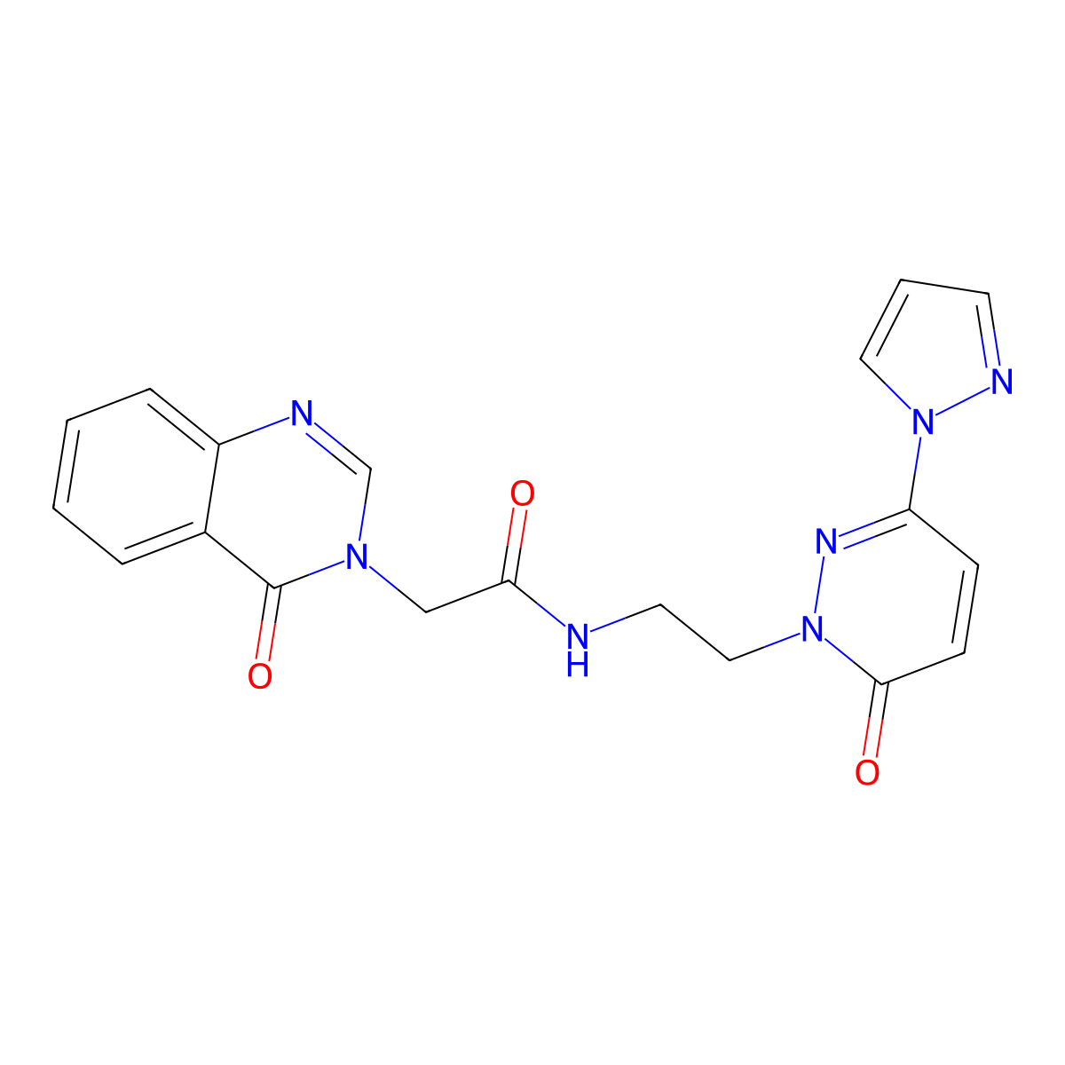 N-(2-(6-oxo-3-(1H-pyrazol-1-yl)pyridazin-1(6H)-yl)ethyl)-2-(4-oxoquinazolin-3(4H)-yl)acetamide molecular structure, CAS 1351633-17-4