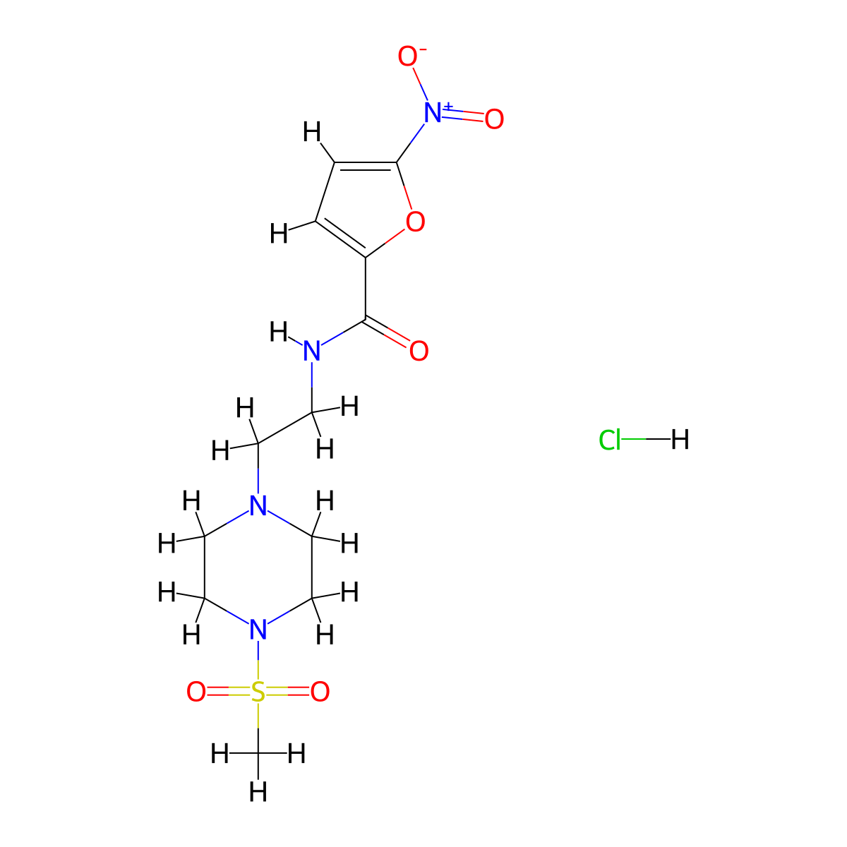 N-(2-(4-(methylsulfonyl)piperazin-1-yl)ethyl)-5-nitrofuran-2-carboxamide hydrochloride molecular structure, CAS 1351633-19-6
