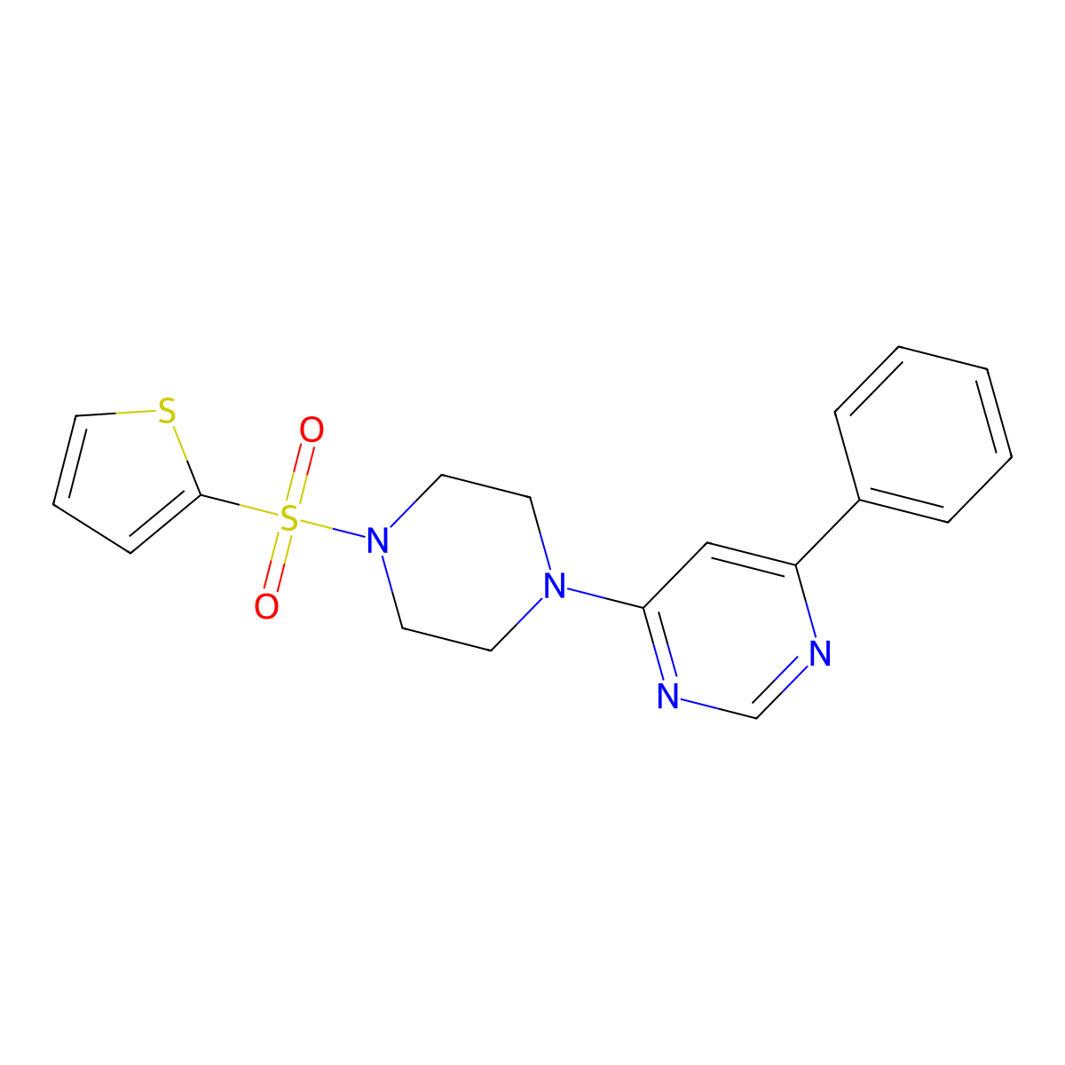 4-Phenyl-6-(4-(thiophen-2-ylsulfonyl)piperazin-1-yl)pyrimidine molecular structure, CAS 1351633-21-0