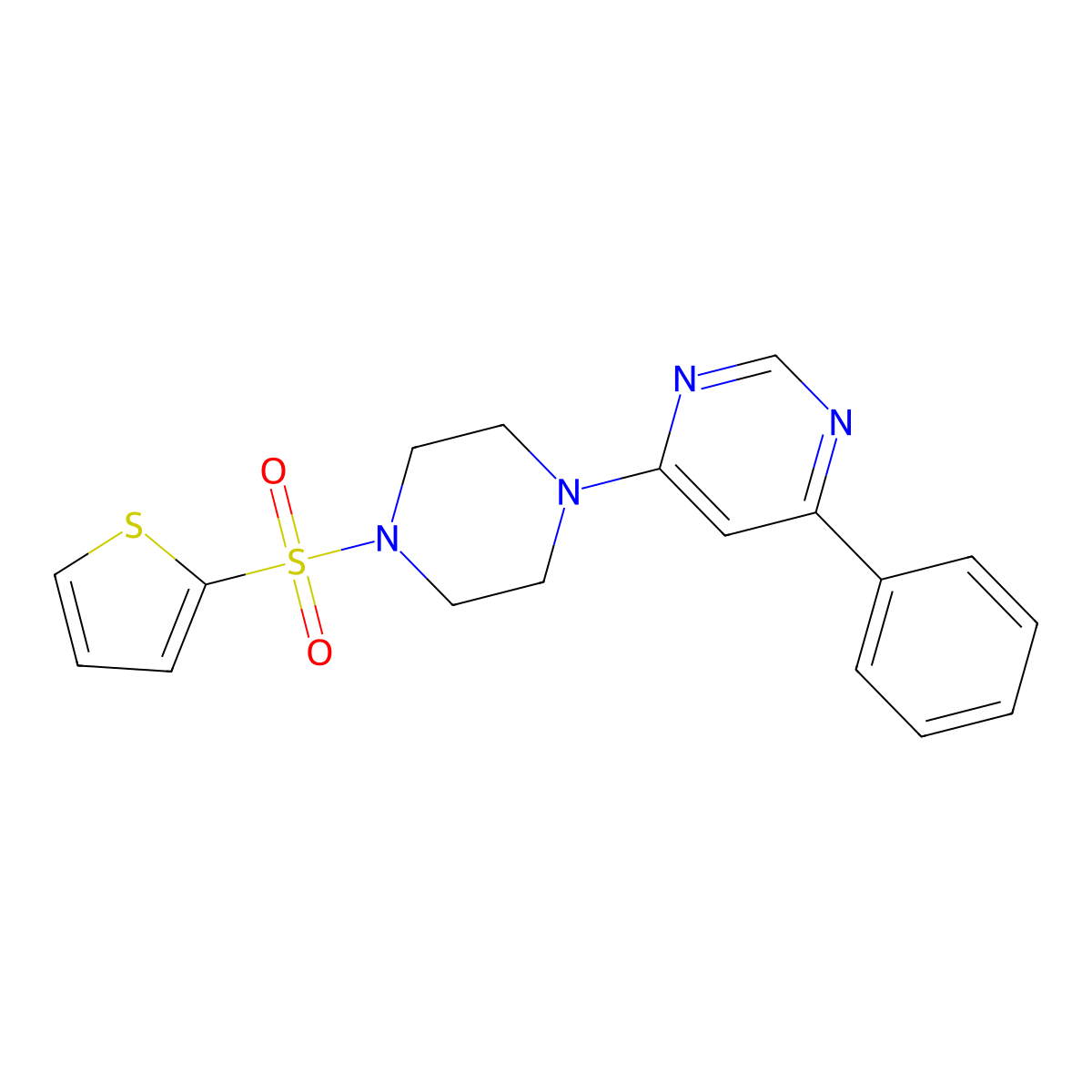 4-Phenyl-6-(4-(thiophen-2-ylsulfonyl)piperazin-1-yl)pyrimidine molecular structure, CAS 1351633-21-0