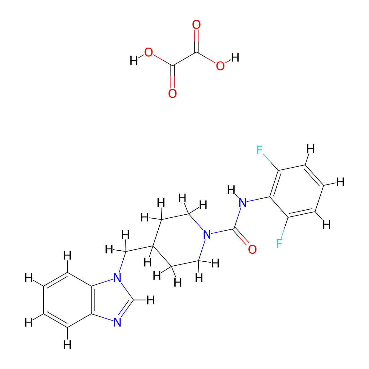 4-((1H-benzo[d]imidazol-1-yl)methyl)-N-(2,6-difluorophenyl)piperidine-1-carboxamide oxalate molecular structure, CAS 1351633-24-3
