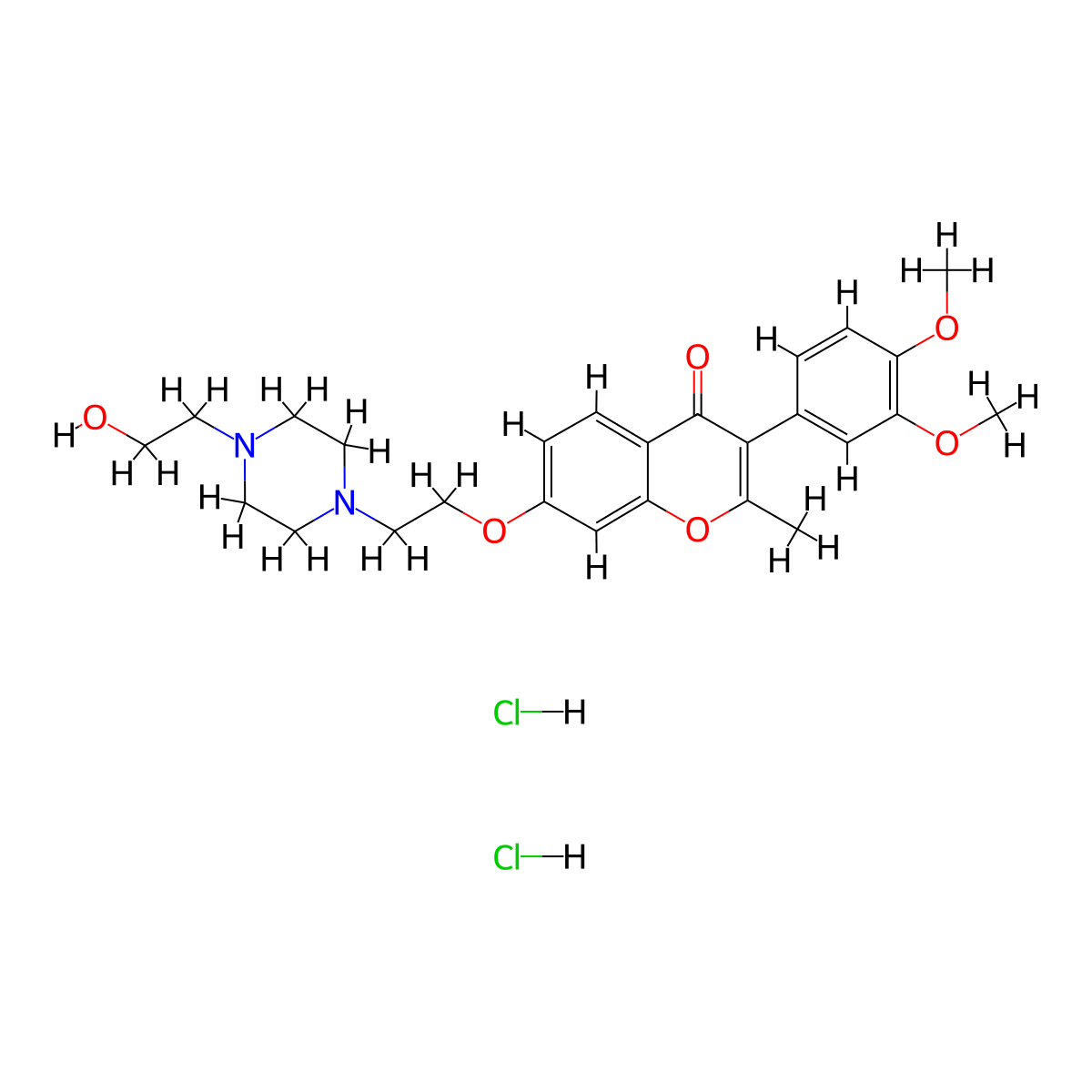 3-(3,4-dimethoxyphenyl)-7-{2-[4-(2-hydroxyethyl)piperazin-1-yl]ethoxy}-2-methyl-4H-chromen-4-one dihydrochloride molecular structure, CAS 1351633-25-4