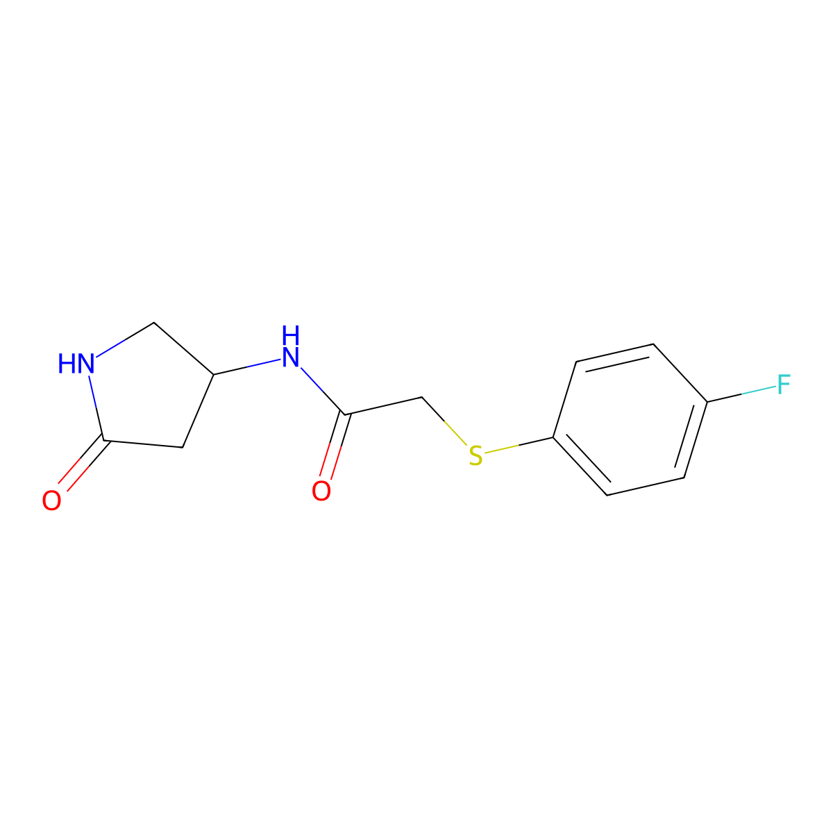 2-((4-fluorophenyl)thio)-N-(5-oxopyrrolidin-3-yl)acetamide molecular structure, CAS 1351633-26-5