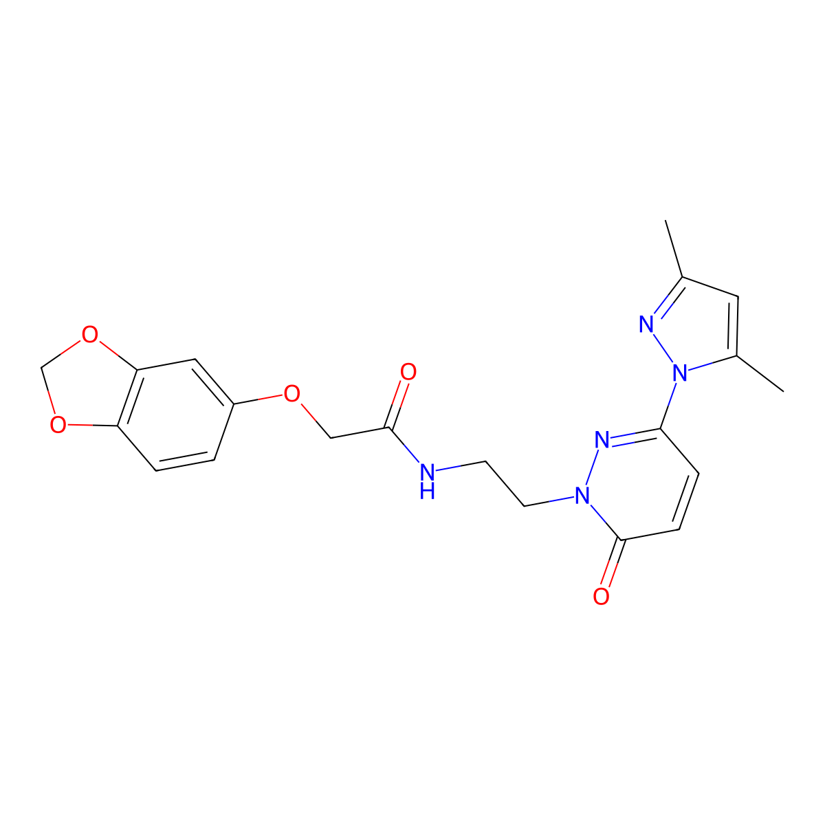 2-(benzo[d][1,3]dioxol-5-yloxy)-N-(2-(3-(3,5-dimethyl-1H-pyrazol-1-yl)-6-oxopyridazin-1(6H)-yl)ethyl)acetamide molecular structure, CAS 1351633-28-7