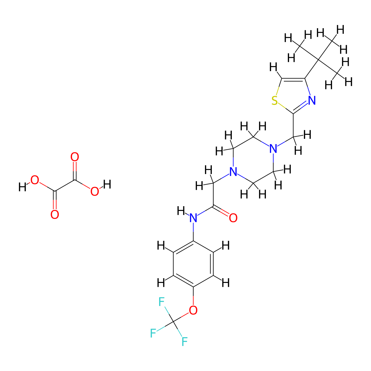 2-(4-((4-(tert-butyl)thiazol-2-yl)methyl)piperazin-1-yl)-N-(4-(trifluoromethoxy)phenyl)acetamide oxalate molecular structure, CAS 1351633-32-3