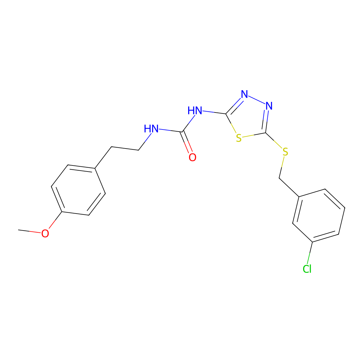 1-(5-((3-Chlorobenzyl)thio)-1,3,4-thiadiazol-2-yl)-3-(4-methoxyphenethyl)urea molecular structure, CAS 1351633-35-6