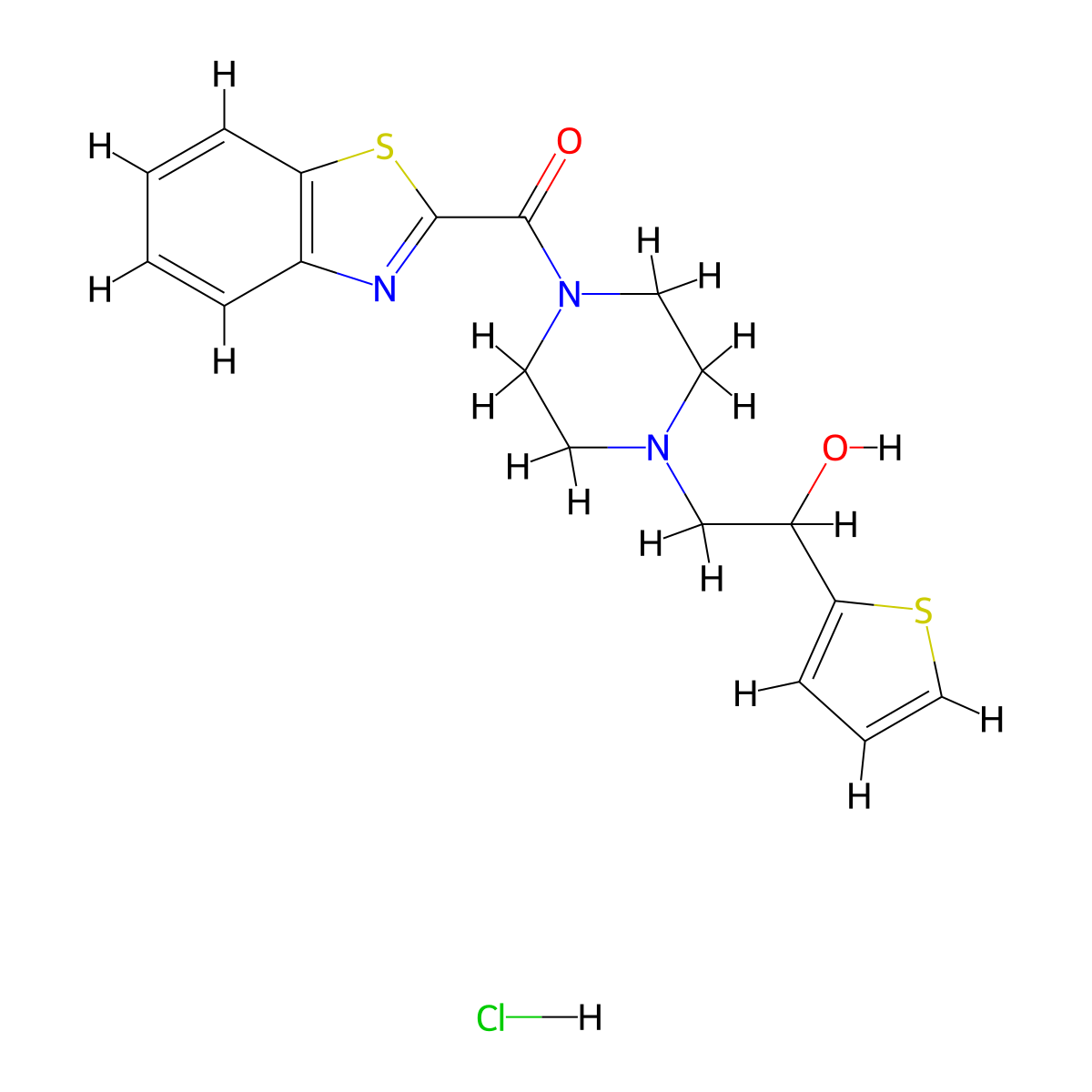 Benzo[d]thiazol-2-yl(4-(2-hydroxy-2-(thiophen-2-yl)ethyl)piperazin-1-yl)methanone hydrochloride molecular structure, CAS 1351633-38-9