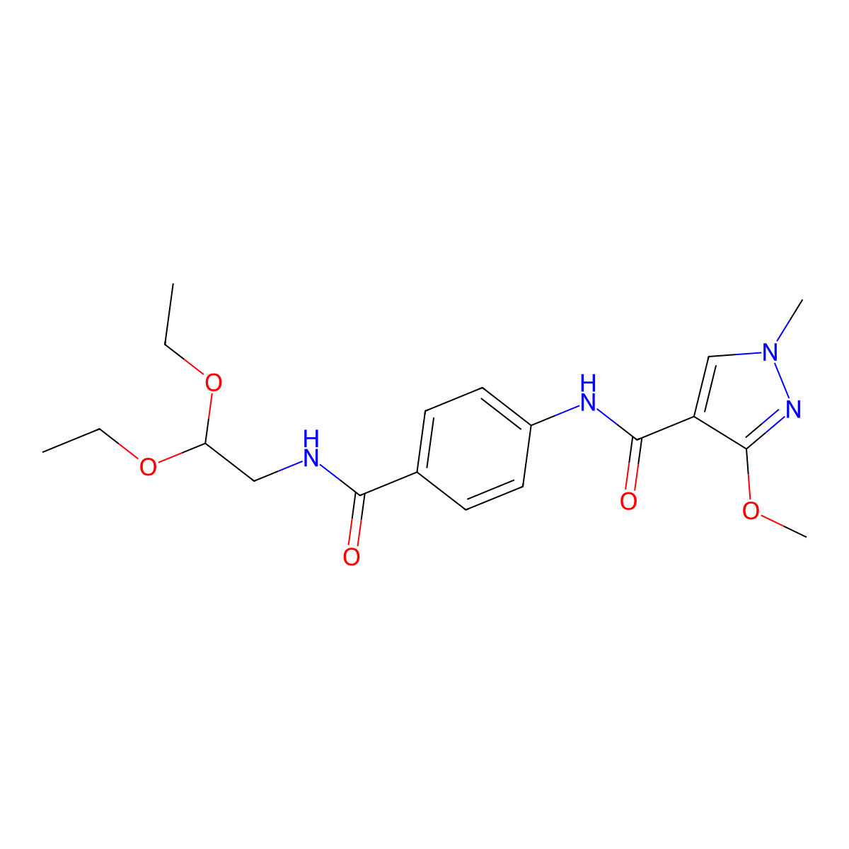 N-(4-((2,2-diethoxyethyl)carbamoyl)phenyl)-3-methoxy-1-methyl-1H-pyrazole-4-carboxamide molecular structure, CAS 1351633-42-5