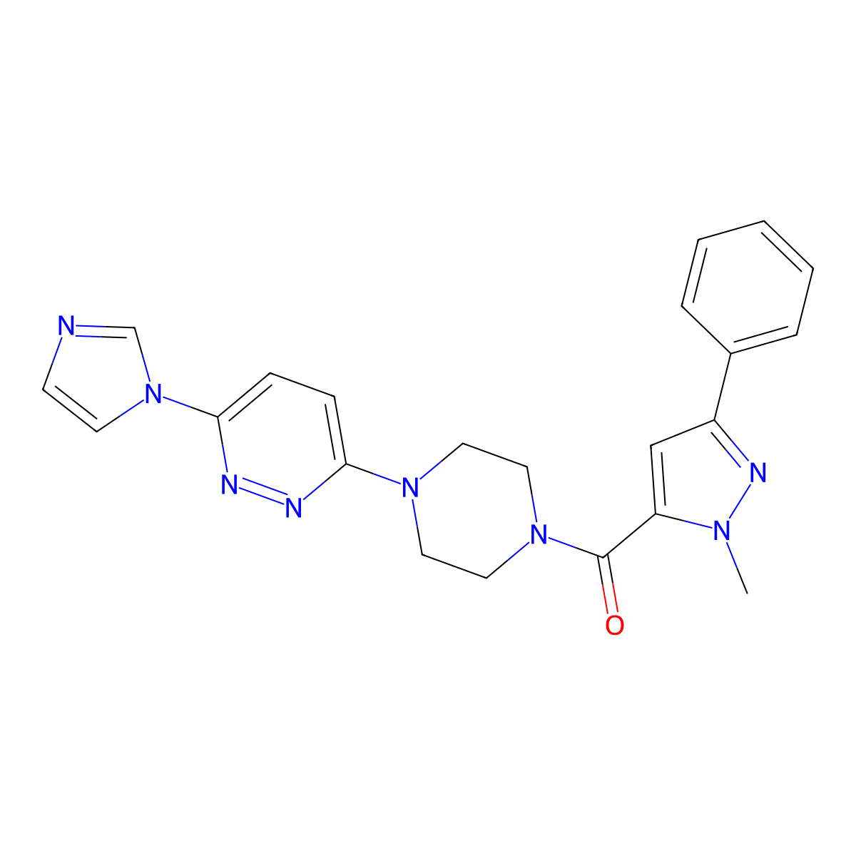 (4-(6-(1H-imidazol-1-yl)pyridazin-3-yl)piperazin-1-yl)(1-methyl-3-phenyl-1H-pyrazol-5-yl)methanone molecular structure, CAS 1351633-46-9