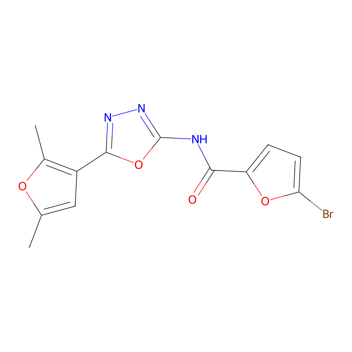 5-bromo-N-[5-(2,5-dimethylfuran-3-yl)-1,3,4-oxadiazol-2-yl]furan-2-carboxamide molecular structure, CAS 1351633-47-0