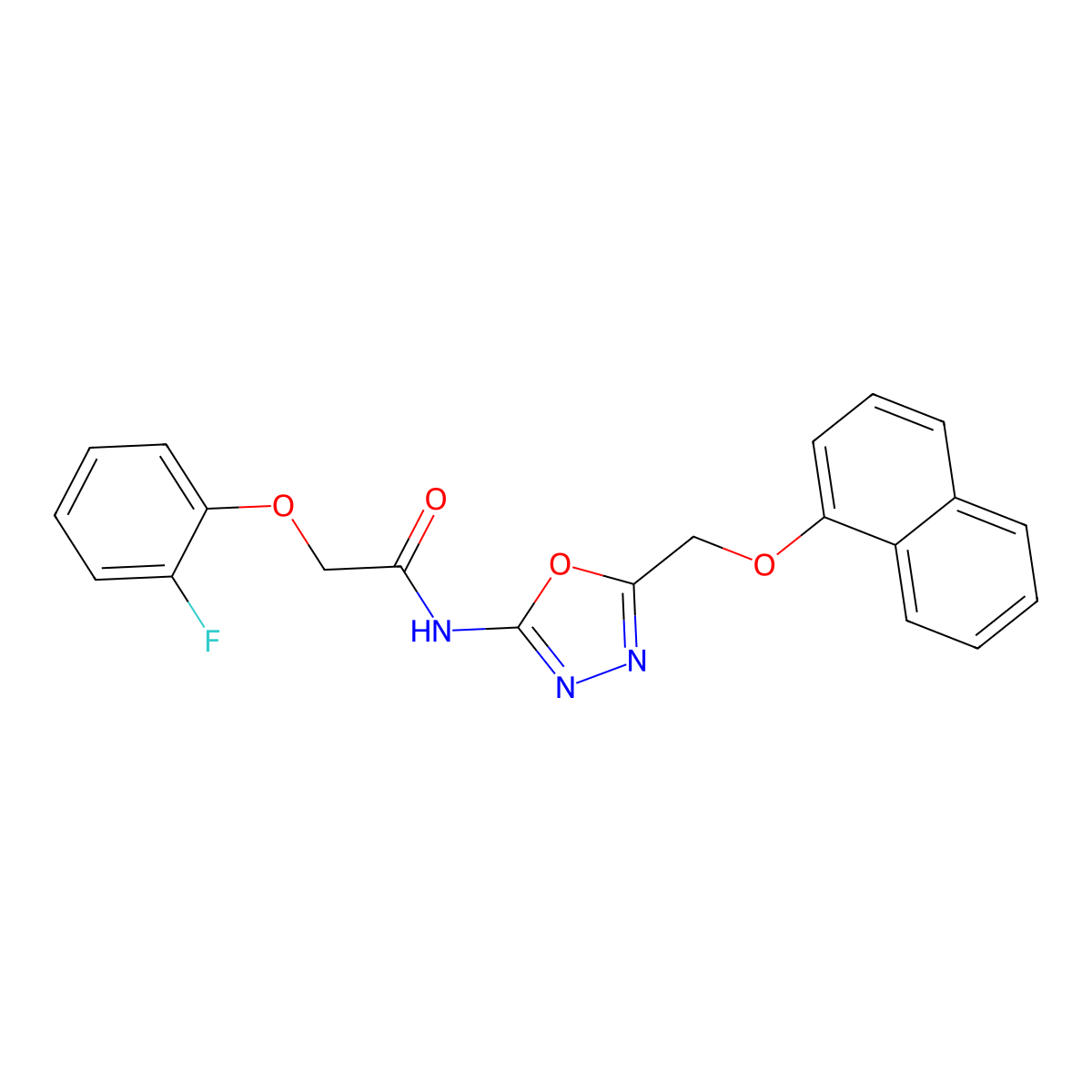 2-(2-fluorophenoxy)-N-{5-[(naphthalen-1-yloxy)methyl]-1,3,4-oxadiazol-2-yl}acetamide molecular structure, CAS 1351633-48-1