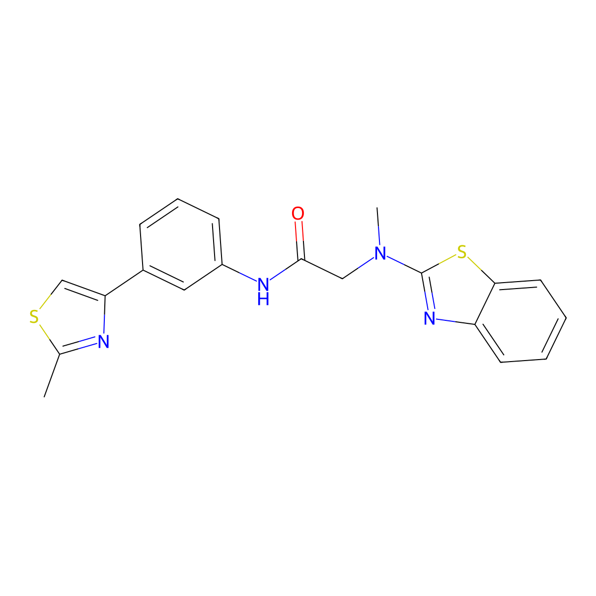 2-(benzo[d]thiazol-2-yl(methyl)amino)-N-(3-(2-methylthiazol-4-yl)phenyl)acetamide molecular structure, CAS 1351633-51-6