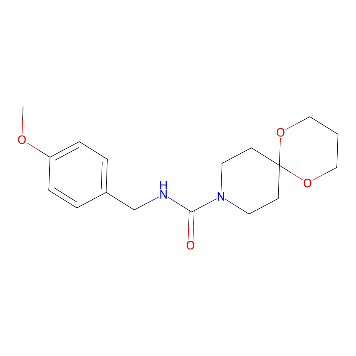 N-(4-methoxybenzyl)-1,5-dioxa-9-azaspiro[5.5]undecane-9-carboxamide molecular structure, CAS 1351633-52-7