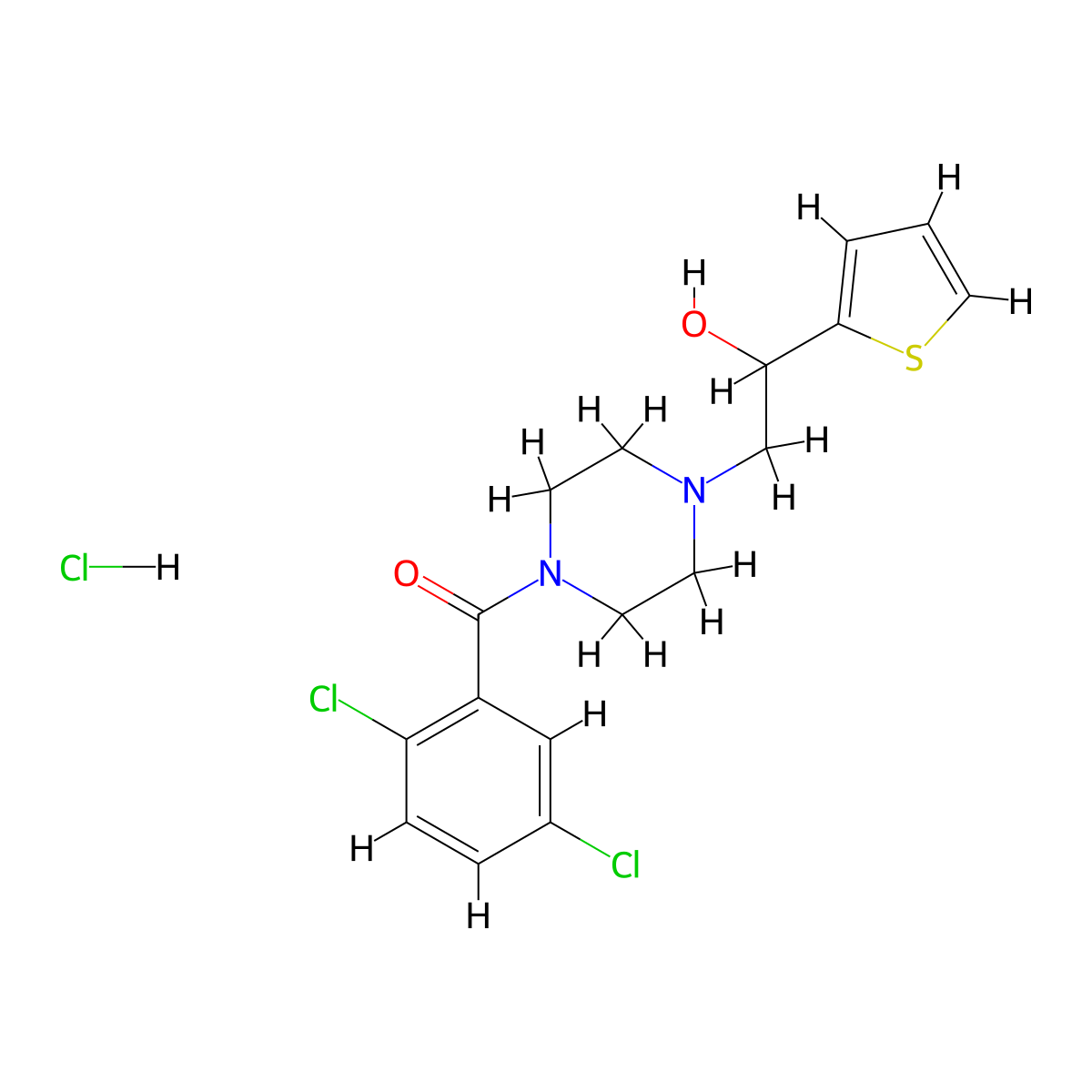 (2,5-Dichlorophenyl)(4-(2-hydroxy-2-(thiophen-2-yl)ethyl)piperazin-1-yl)methanone hydrochloride molecular structure, CAS 1351633-58-3