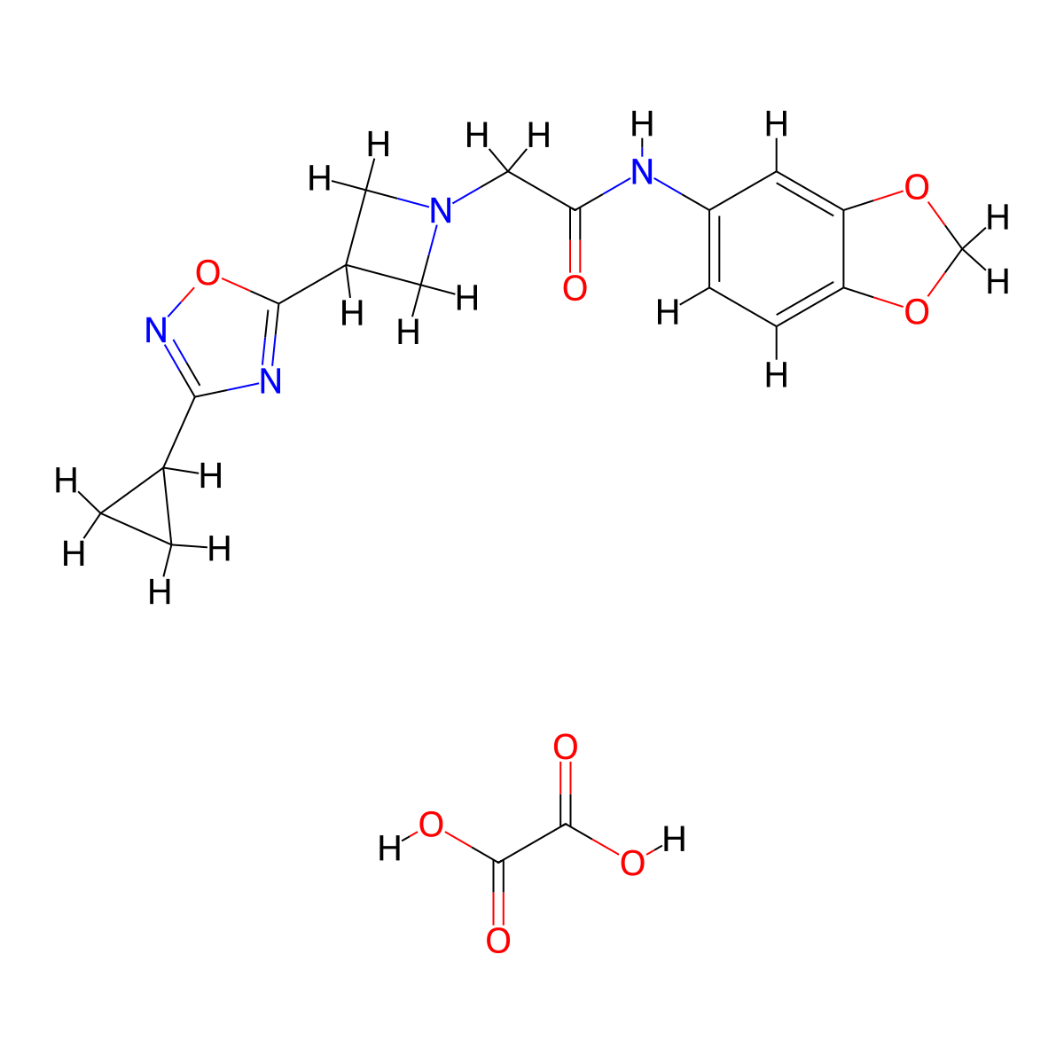 N-(benzo[d][1,3]dioxol-5-yl)-2-(3-(3-cyclopropyl-1,2,4-oxadiazol-5-yl)azetidin-1-yl)acetamide oxalate molecular structure, CAS 1351633-60-7