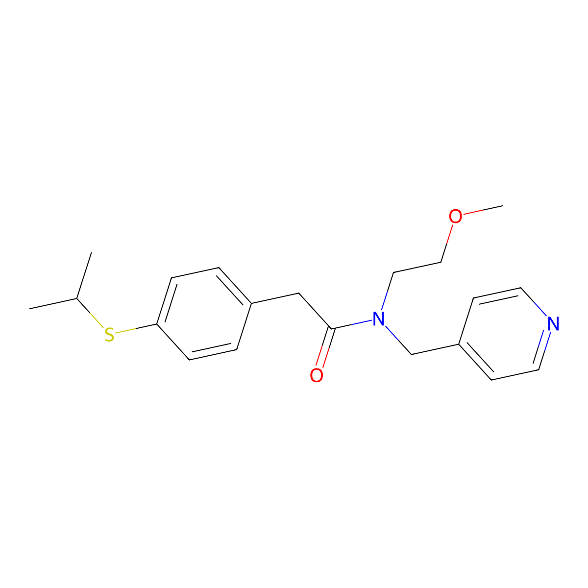 2-(4-(isopropylthio)phenyl)-N-(2-methoxyethyl)-N-(pyridin-4-ylmethyl)acetamide molecular structure, CAS 1351633-79-8