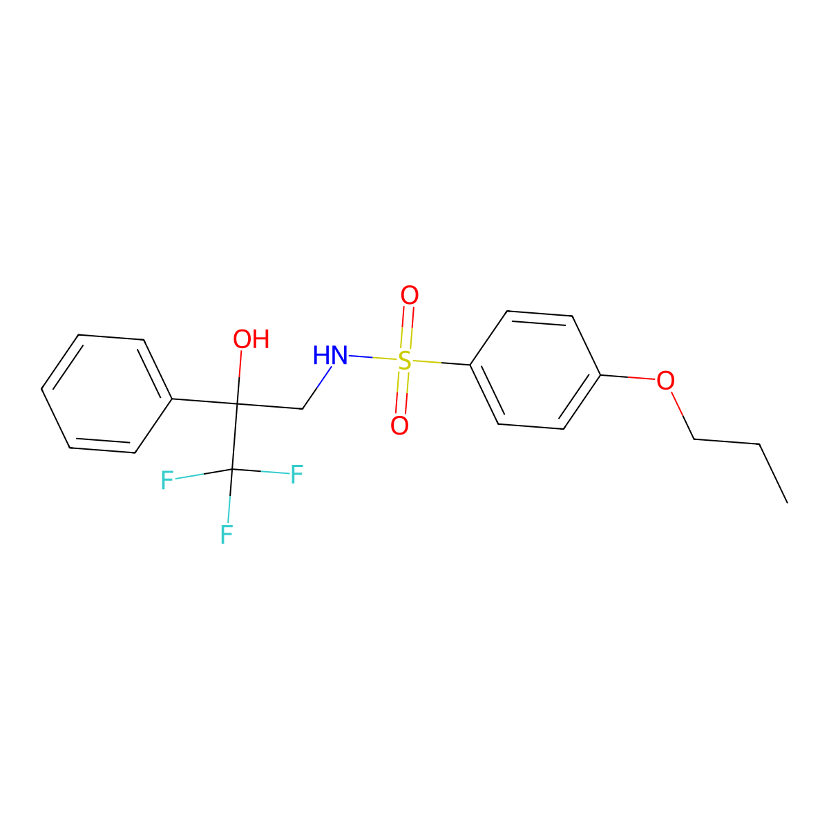 4-propoxy-N-(3,3,3-trifluoro-2-hydroxy-2-phenylpropyl)benzenesulfonamide molecular structure, CAS 1351633-81-2