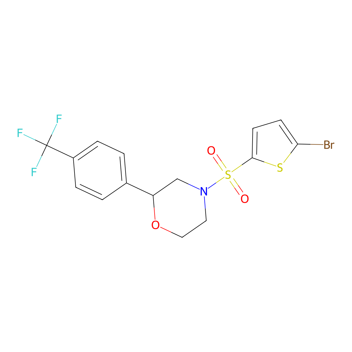 4-((5-Bromothiophen-2-yl)sulfonyl)-2-(4-(trifluoromethyl)phenyl)morpholine molecular structure, CAS 1351633-84-5