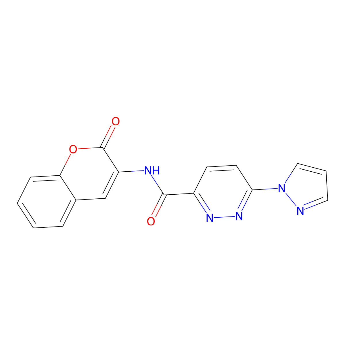 N-(2-oxo-2H-chromen-3-yl)-6-(1H-pyrazol-1-yl)pyridazine-3-carboxamide molecular structure, CAS 1351633-85-6