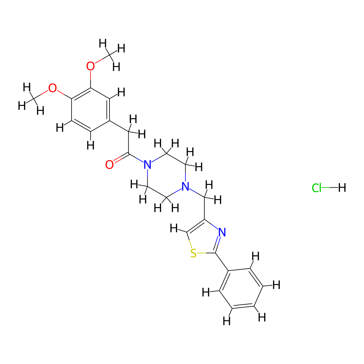 2-(3,4-Dimethoxyphenyl)-1-(4-((2-phenylthiazol-4-yl)methyl)piperazin-1-yl)ethanone hydrochloride molecular structure, CAS 1351633-87-8