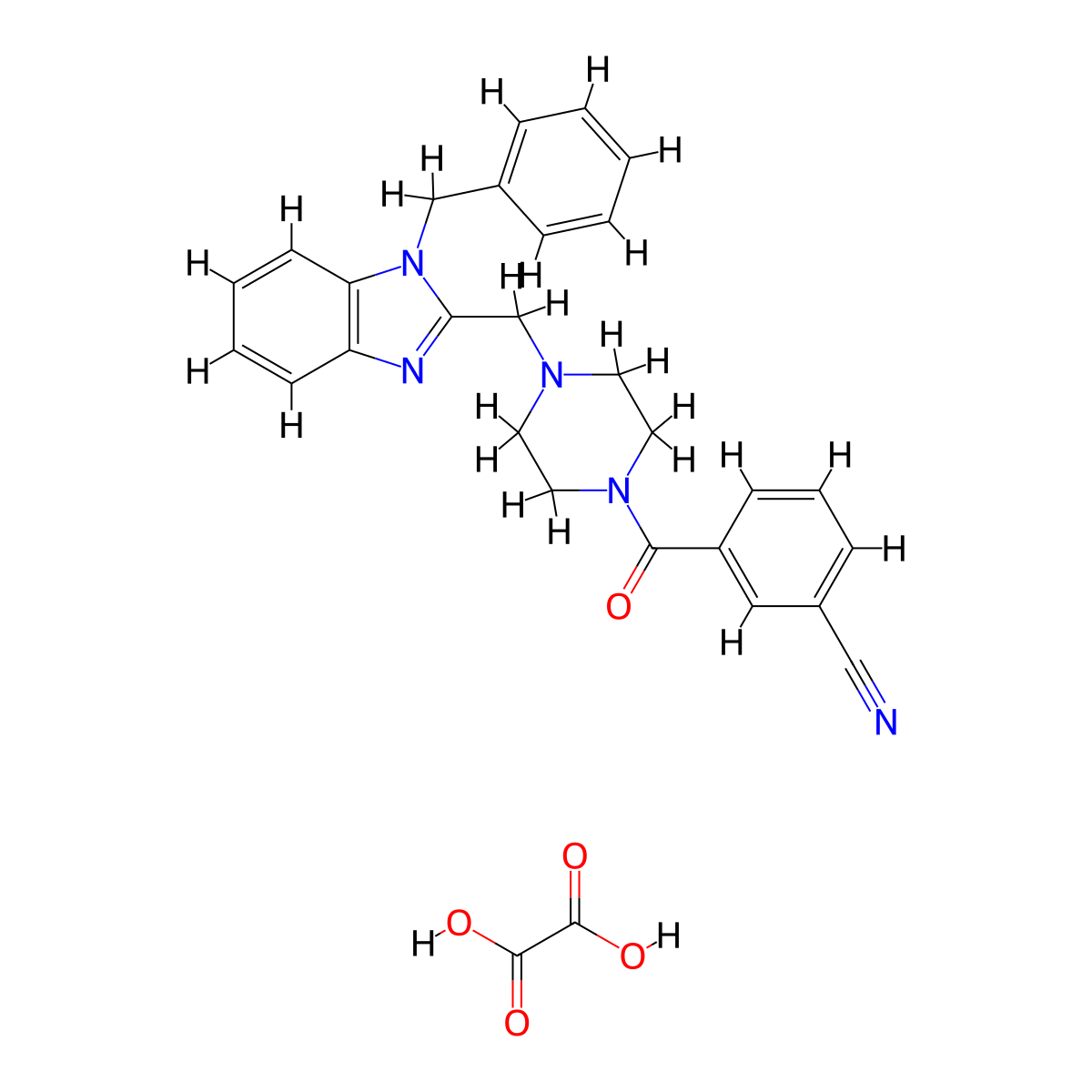 3-(4-((1-benzyl-1H-benzo[d]imidazol-2-yl)methyl)piperazine-1-carbonyl)benzonitrile oxalate molecular structure, CAS 1351633-97-0