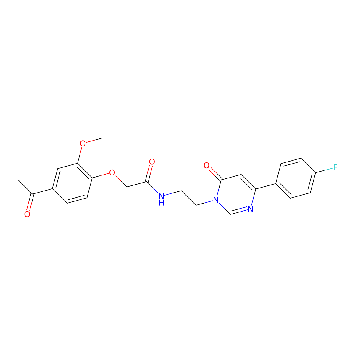 2-(4-acetyl-2-methoxyphenoxy)-N-(2-(4-(4-fluorophenyl)-6-oxopyrimidin-1(6H)-yl)ethyl)acetamide molecular structure, CAS 1351633-99-2