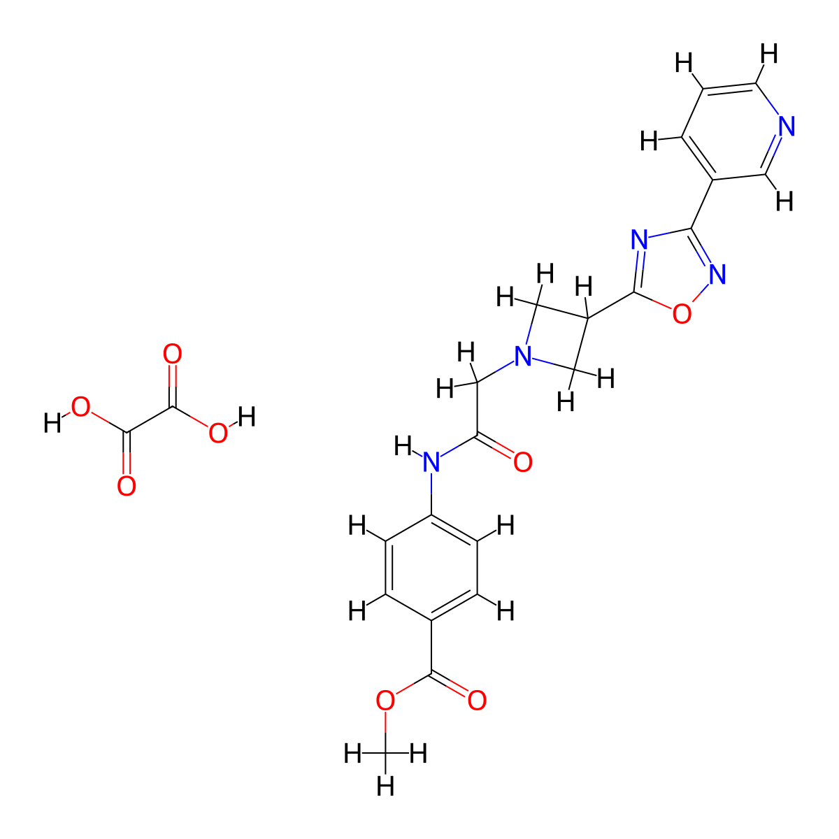 Methyl 4-(2-(3-(3-(pyridin-3-yl)-1,2,4-oxadiazol-5-yl)azetidin-1-yl)acetamido)benzoate oxalate molecular structure, CAS 1351634-10-0