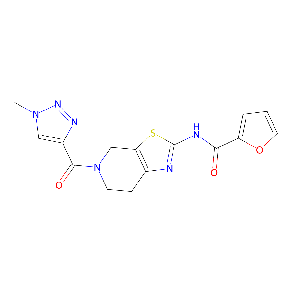 N-(5-(1-methyl-1H-1,2,3-triazole-4-carbonyl)-4,5,6,7-tetrahydrothiazolo[5,4-c]pyridin-2-yl)furan-2-carboxamide molecular structure, CAS 1351634-11-1