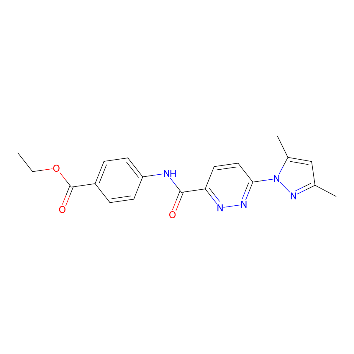 ethyl 4-(6-(3,5-dimethyl-1H-pyrazol-1-yl)pyridazine-3-carboxamido)benzoate molecular structure, CAS 1351634-14-4